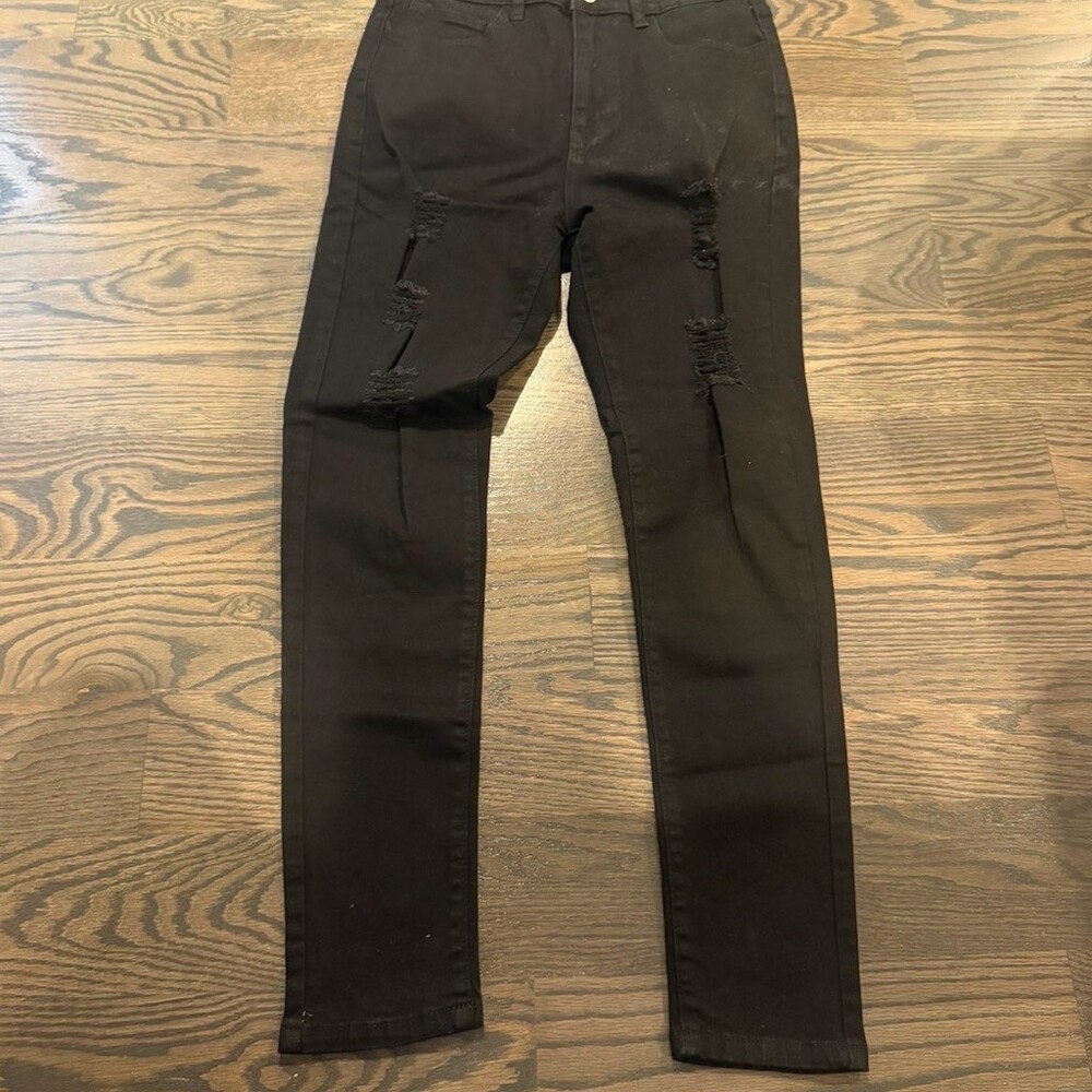 SHEIN Jeans Womens Size S Black Skinny Distressed Ripped Stretch Denim